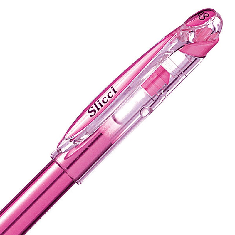 بنتل قلم جل برأس إبرة 0.8 مم من Pentel Arts Slicci Metallic، حبر وردي معدني، صندوق من 12 قطعة (BG208-Mp) - Image 4